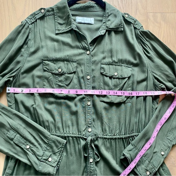Abercrombie & Fitch - Long-Sleeve Utility Dress - Olive Green - Small - Picture 9 of 12
